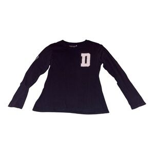 Dallas Cowboys Navy White Silver Glitter Logo Long Sleeve Tee Size Large